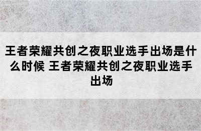 王者荣耀共创之夜职业选手出场是什么时候 王者荣耀共创之夜职业选手出场